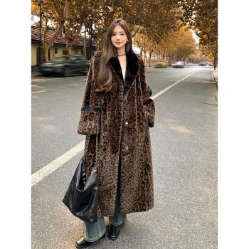 豹紋仿貂絨炸街小眾長款皮草女2025冬季新款加厚皮毛一體大衣外套