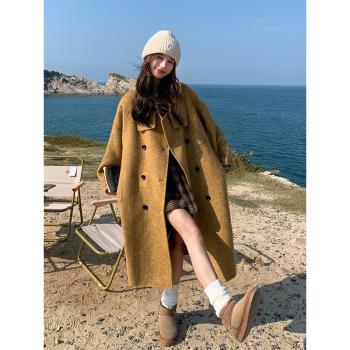 姜黃色時尚氣質雙面呢羊絨大衣女2025秋冬季新款寬松顯瘦毛呢外套