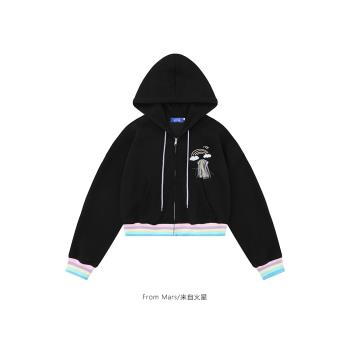 From Mars 彩虹天際 設計感字母雲朵流蘇刺繡連帽開衫女短款辣妹