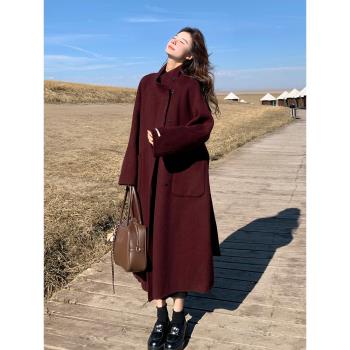 安可拉紅英倫風復古雙面呢羊絨大衣女2025年秋冬新款氣質毛呢外套