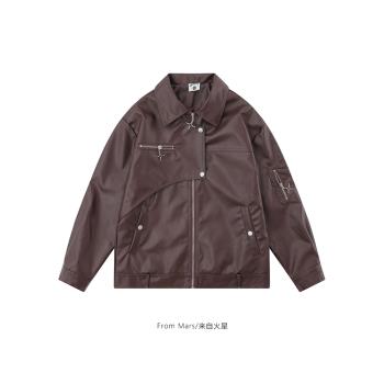 From Mars 自由自在 歐美高街拉鏈設計感機車服PU皮寬松夾克外套