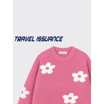 TRAVEL ISSUANCE 不及你溫柔 甜美花朵圓領寬松針織衫休閑毛衣bf