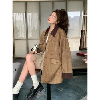 咖色又酷又颯外套女2025春秋季新款美拉德穿搭麂皮絨休閑夾克風衣