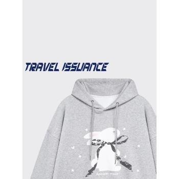 TRAVEL ISSUANCE 扭頭看看 小眾潮流時髦可愛印花BF寬松連帽衛衣