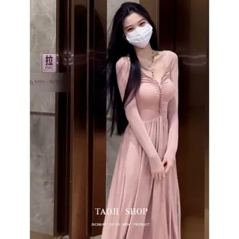 純欲性感修身長袖連衣裙a字禮服