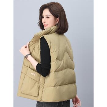 白鴨絨羽絨馬夾女短款立領無帽馬甲無袖坎肩冬季新款外穿紅色百搭