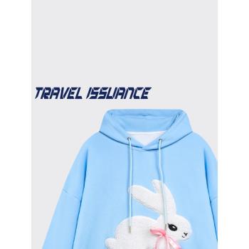 TRAVEL ISSUANCE 優雅小兔 原創時髦ins兔子貼布繡BF寬松連帽衛衣