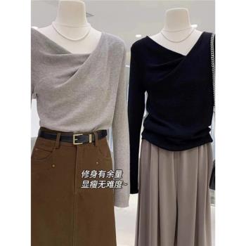 深圳南油女裝高階廣州十三行2025新款上衣蕩領針織打底衫內搭秋冬