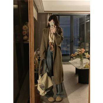 大碼復古美拉德中長款毛衣外套女大碼秋冬新款寬松慵懶風連帽開衫