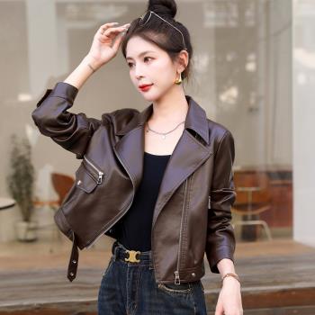 2024流行新款皮衣外套女短款機車服爆款休閑小個子pu皮春秋皮夾克