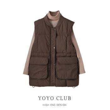 品牌折扣大碼棒球領羽絨棉服馬甲女冬季百搭背心坎肩時尚馬夾外套