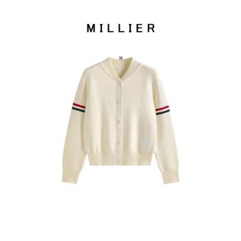 MILLIER春秋設計感雙槓立領針織開衫女韓版學院風氣質棒球服上衣