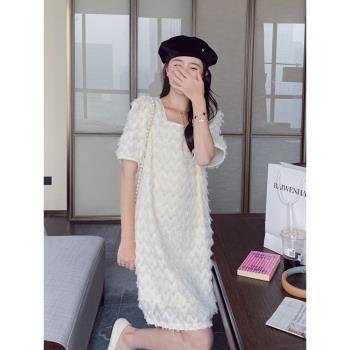 杏色小香風連衣裙女2025夏季新款肌理感氣質優雅女神範寬松直筒裙