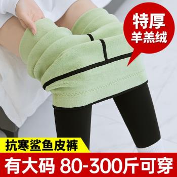 300特大碼鯊魚褲女200斤胖mm冬季不掉檔顯瘦加絨加厚芭比打底褲子