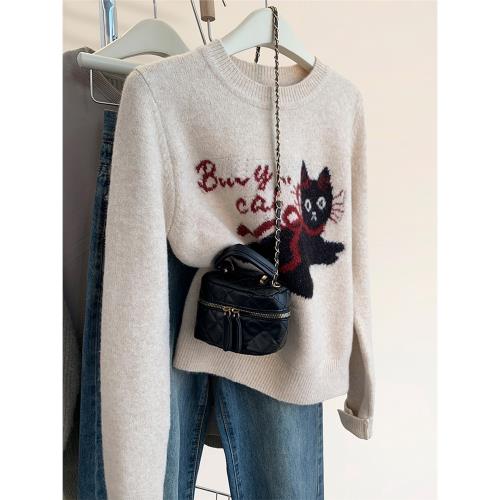 杏色短款套頭毛衣女裝早秋正肩外穿羊絨小貓內搭小個子針織打底衫