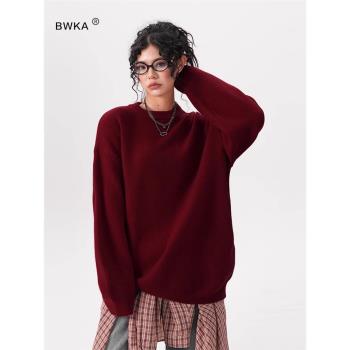 BWKA新年安可拉紅毛衣女男秋冬季復古重磅加厚線衣寬松慵懶針織衫