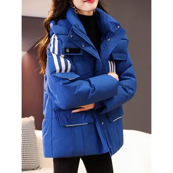 克萊因藍羽絨服女冬季2025年新款高階感時尚寬松工裝潮牌加厚外套