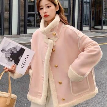 小香風皮毛一體加絨厚機車服外套