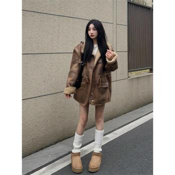 羊羔毛外套兩面穿機車服麂皮絨