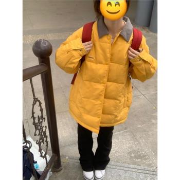 美式黃色外套女冬季加厚保暖棉服