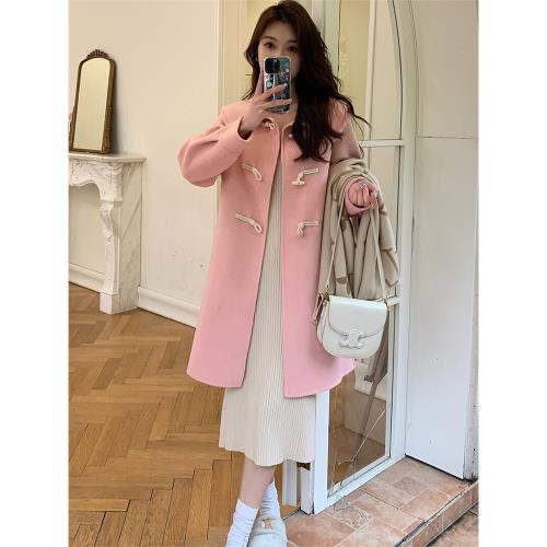 雙面呢子大衣女中長款2023新款秋冬小個子洋氣減齡娃娃領毛呢外套