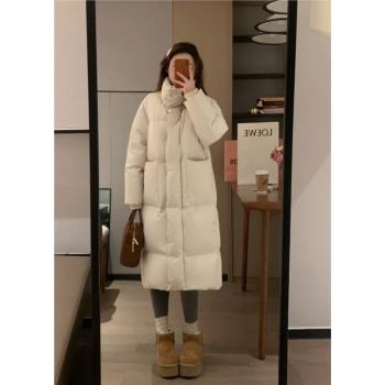 VASSE冬季小暖爐 立領加厚保暖過膝長款黑色顯瘦大被子羽絨服女冬
