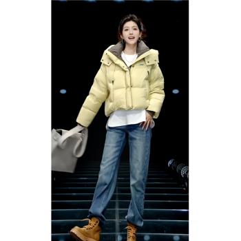 2024冬季新款高階感寬松短款羽絨服小個子時尚百搭連帽麵包服外套