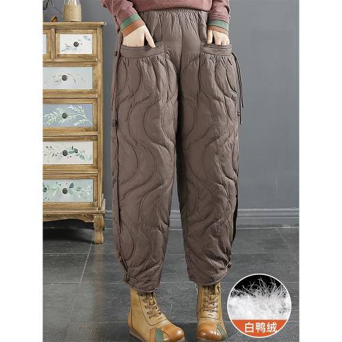 千秋飛燕復古盤扣白鴨絨羽絨褲女冬季新款時尚線條外穿保暖褲子