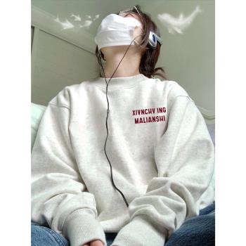 100%純棉美式復古潮牌字母衛衣女款小個子冬季加絨加厚寬松上衣