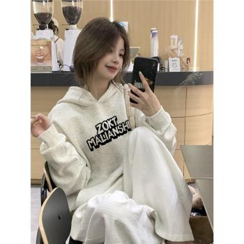 100%純棉美式復古字母加絨加厚連帽衛衣女款小個子慵懶寬松上衣潮