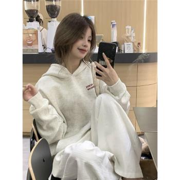 100%純棉美式復古潮牌字母連帽衛衣女款小個子冬季加絨加厚外套潮