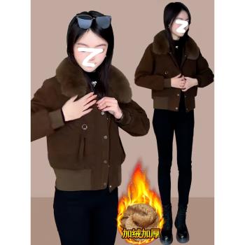 加絨加厚棉服女2024年新款冬季網紅爆款洋氣顯瘦減齡毛領短款外套