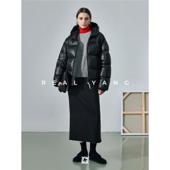 REAL YANG連帽278g90白鴨絨寬松麵包服保暖加厚羽絨服女情侶款冬