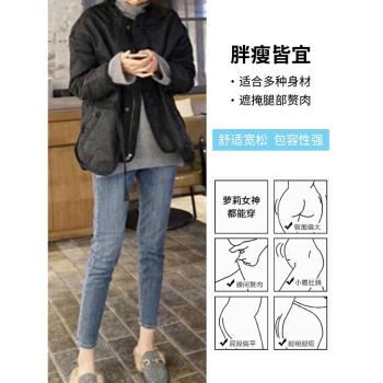 春季高腰彈力修身九分加絨牛仔褲