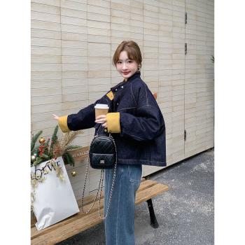 牛仔拼接立領內膽羽絨服外套2025新款女冬短款復古高級感加厚外套
