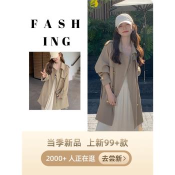 卡其色中長款風衣女小個子春秋款韓系英倫風雙排扣長袖高階感外套