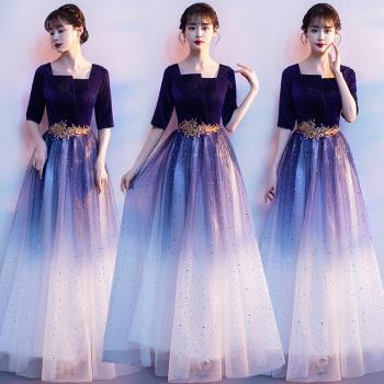 大合唱演出服女2025新款藍色星空晚禮服氣質獨唱藝考高階成人長裙