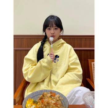 純棉銀狐絨加厚連帽衛衣女秋冬季寬松潮牌卡通設計感小眾慵懶外套