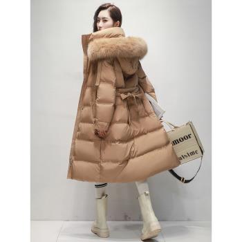 古弄商場同款狐貍毛領白鴨絨羽絨服女中長款東大門高級感超好看潮