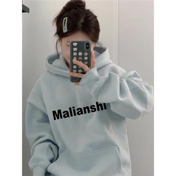 純棉美式復古字母連帽衛衣女2025新款春秋薄款寬松高階感慵懶外套