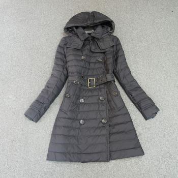 女裝阿蕾連帽雙排扣中長款羽絨服