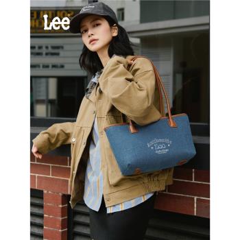 (免運)Lee新款官方經典牛仔藍通勤托特包女菜籃子包休閑輕便手提單肩包