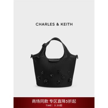 (免運)CHARLES&KEITH夏季女包CK2-10782636網紗立體花朵手提水桶包女