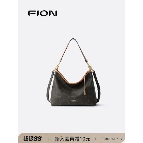 (免運)Fion/菲安妮老花托特包新款復古單肩腋下包包女通勤大容量