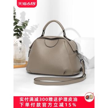(免運)真皮單肩包女雙層大容量手提包2025新款高階時尚百搭牛皮斜挎包小