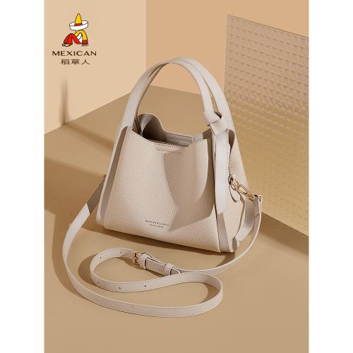 (免運)稻草人菜籃子百搭高級感包包簡約通勤斜挎包大容量單肩手提水桶包