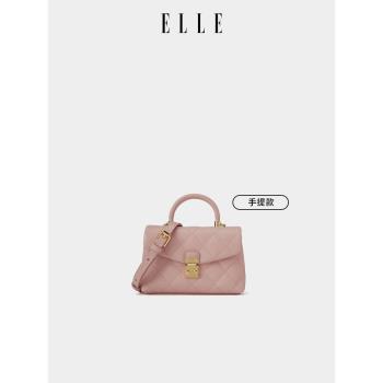 (免運)ELLE女2025新款真皮菱格腋下鏈條包小包斜挎包通勤百搭小方包