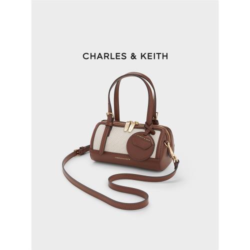 (免運)CHARLES&KEITH秋季女包CK2-30671730拼色掛飾手提斜挎包波士頓包
