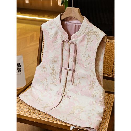 新中式馬夾背心早春女款國風馬甲獨特超好看新款粉色上衣女M9437