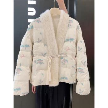 新中式唐裝中國風女裝高階感輕薄羽絨服白色棉服外套2024新款冬季